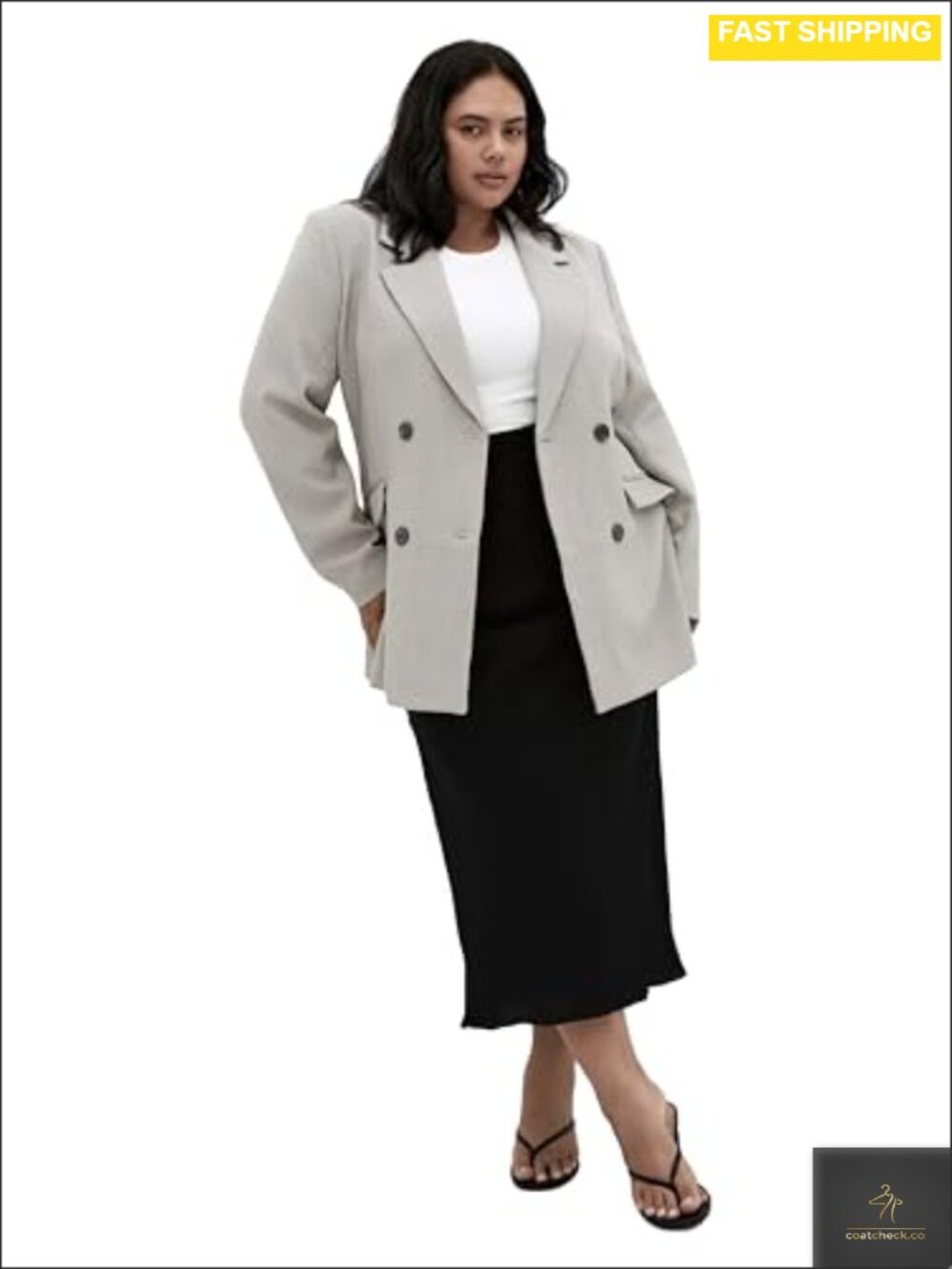 City Chic Plus Size Hailey Check Double Breasted Blazer Jacket Career
